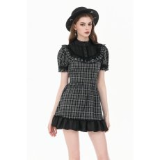 画像4: Dark Lolita Gingham Patchwork Lace Ruffle Puff Sleeve A-Line Dress / ワンピース【DARK IN LOVE】 (4)