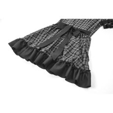 画像17: Dark Lolita Gingham Patchwork Lace Ruffle Puff Sleeve A-Line Dress / ワンピース【DARK IN LOVE】 (17)