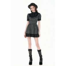 画像8: Dark Lolita Gingham Patchwork Lace Ruffle Puff Sleeve A-Line Dress / ワンピース【DARK IN LOVE】 (8)