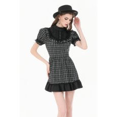 画像6: Dark Lolita Gingham Patchwork Lace Ruffle Puff Sleeve A-Line Dress / ワンピース【DARK IN LOVE】 (6)