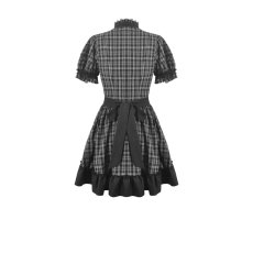 画像3: Dark Lolita Gingham Patchwork Lace Ruffle Puff Sleeve A-Line Dress / ワンピース【DARK IN LOVE】 (3)
