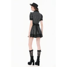 画像11: Dark Lolita Gingham Patchwork Lace Ruffle Puff Sleeve A-Line Dress / ワンピース【DARK IN LOVE】 (11)