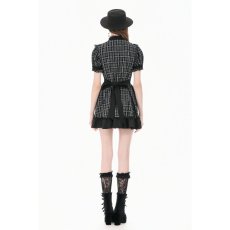 画像12: Dark Lolita Gingham Patchwork Lace Ruffle Puff Sleeve A-Line Dress / ワンピース【DARK IN LOVE】 (12)