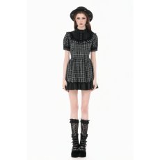 画像7: Dark Lolita Gingham Patchwork Lace Ruffle Puff Sleeve A-Line Dress / ワンピース【DARK IN LOVE】 (7)