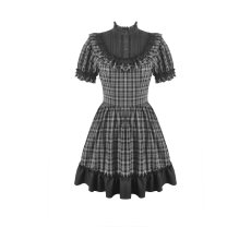 画像2: Dark Lolita Gingham Patchwork Lace Ruffle Puff Sleeve A-Line Dress / ワンピース【DARK IN LOVE】 (2)