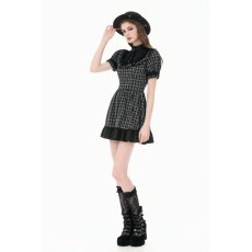 画像9: Dark Lolita Gingham Patchwork Lace Ruffle Puff Sleeve A-Line Dress / ワンピース【DARK IN LOVE】 (9)