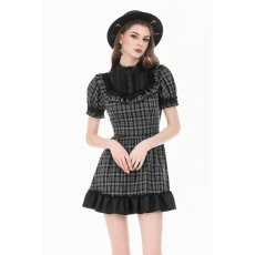 画像5: Dark Lolita Gingham Patchwork Lace Ruffle Puff Sleeve A-Line Dress / ワンピース【DARK IN LOVE】 (5)