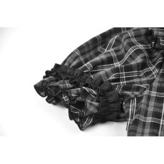 画像14: Dark Lolita Gingham Patchwork Lace Ruffle Puff Sleeve A-Line Dress / ワンピース【DARK IN LOVE】 (14)