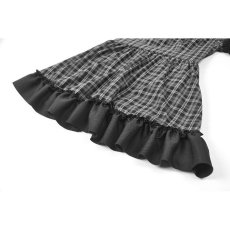 画像16: Dark Lolita Gingham Patchwork Lace Ruffle Puff Sleeve A-Line Dress / ワンピース【DARK IN LOVE】 (16)