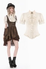 画像1: Victorian Lace Patchwork Puff Sleeve Slim Blouse / WHITE / トップス【DARK IN LOVE】 (1)