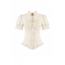 画像2: Victorian Lace Patchwork Puff Sleeve Slim Blouse / WHITE / トップス【DARK IN LOVE】 (2)