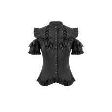 画像2: Victorian Gothic Black Blouse with Ruffled Stand Collar / トップス【DARK IN LOVE】 (2)