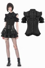 画像1: Victorian Gothic Black Blouse with Ruffled Stand Collar / トップス【DARK IN LOVE】 (1)
