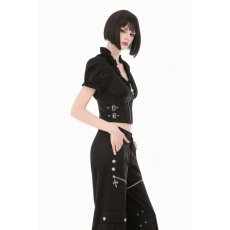 画像7: Cross-Zip Buckled Waist Ruffle Puff Sleeve Crop Top / トップス【DARK IN LOVE】 (7)