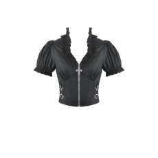 画像2: Cross-Zip Buckled Waist Ruffle Puff Sleeve Crop Top / トップス【DARK IN LOVE】 (2)