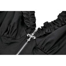 画像12: Cross-Zip Buckled Waist Ruffle Puff Sleeve Crop Top / トップス【DARK IN LOVE】 (12)