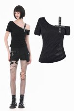 画像1: Studded Cross Straps Asymmetric Tops / トップス【DARK IN LOVE】 (1)