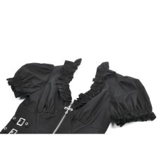 画像11: Cross-Zip Buckled Waist Ruffle Puff Sleeve Crop Top / トップス【DARK IN LOVE】 (11)