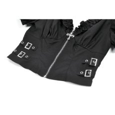 画像13: Cross-Zip Buckled Waist Ruffle Puff Sleeve Crop Top / トップス【DARK IN LOVE】 (13)