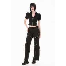 画像9: Cross-Zip Buckled Waist Ruffle Puff Sleeve Crop Top / トップス【DARK IN LOVE】 (9)