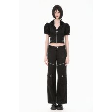 画像8: Cross-Zip Buckled Waist Ruffle Puff Sleeve Crop Top / トップス【DARK IN LOVE】 (8)