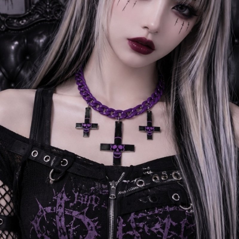 🔥SALE🔥Inverted Cross / Skull / Purple / ネックレス【KREEPSVILLE