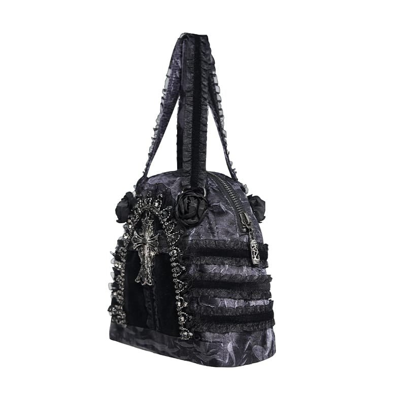 Gothic Lace-Trimmed Rose Cross Bag / BLACK / ハンドバッグ【Devil