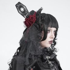 画像1: Beaded Rose Tulle Veil Mini Top Ha / ミニハット【Devil Fashion】 (1)