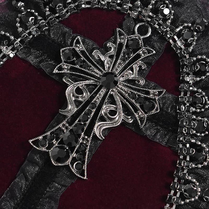 Gothic Lace-Trimmed Rose Cross Bag / RED / ハンドバッグ【Devil
