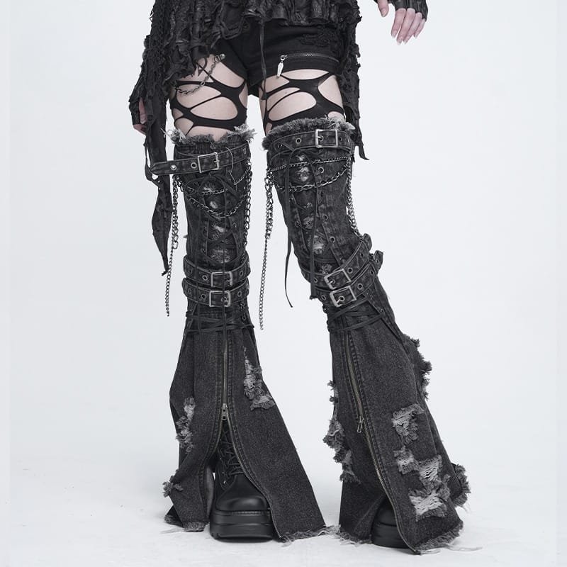 Frayed Raw Edge Ripped Flared Leg Warmers / レッグウォーマー