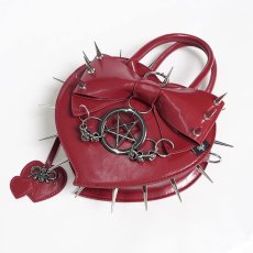 画像8: Red Heart with Pentacle and Spikes Handbag / ハンドバッグ【Devil Fashion】 (8)
