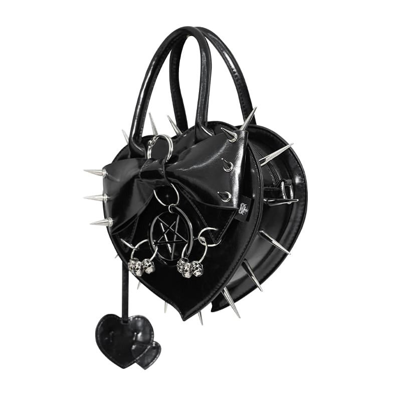 Black Heart with Pentacle and Spikes Handbag / ハンドバッグ【Devil