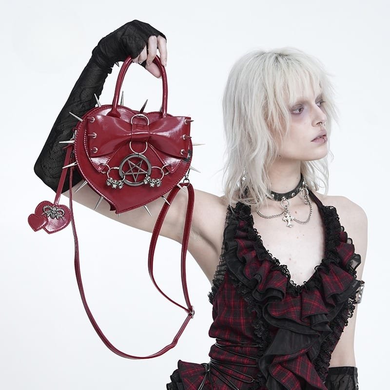 Red Heart with Pentacle and Spikes Handbag / ハンドバッグ【Devil