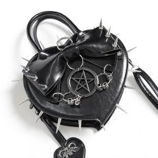 画像8: Black Heart with Pentacle and Spikes Handbag / ハンドバッグ【Devil Fashion】 (8)