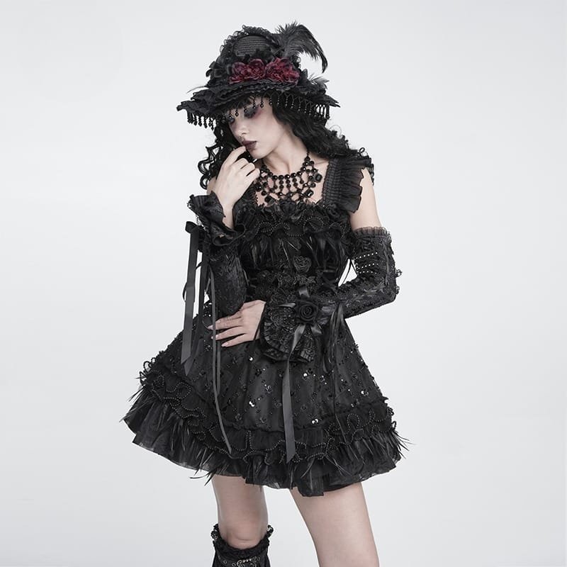 Rose Bowknot Lace-up Arm Sleeves Black / アームカバー【Devil