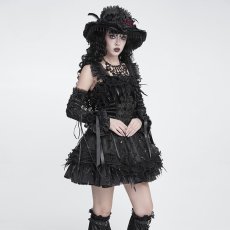 画像2: Rose Bowknot Lace-up Arm Sleeves Black / アームカバー【Devil Fashion】 (2)