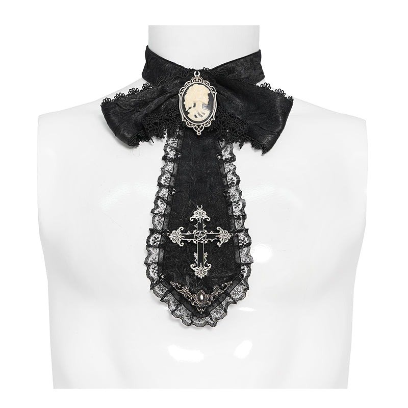 Black / Glossy pleated Gothic collar and bow tie / ジャボタイ