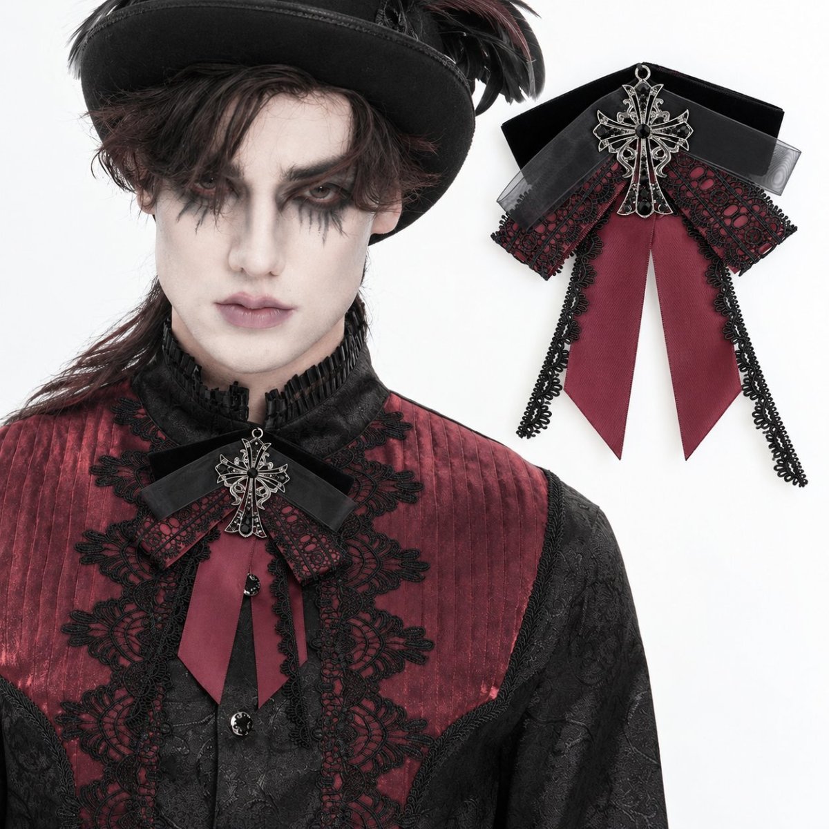 画像1: Gothic ribbon bow tie / ブローチ【Devil Fashion】 (1)