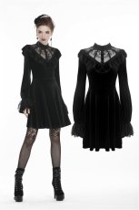 画像1: Gothic Lolita Lace V Neck Velvet Dress  / ワンピース【DARK IN LOVE】 (1)
