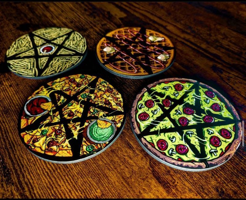 thumbnail image 2 of Grindstore Pentagram Mystic Coaster Set – 4-Piece Gothic Occult Coasters With Cork Bottom, Black, UK Made 2 of 5
