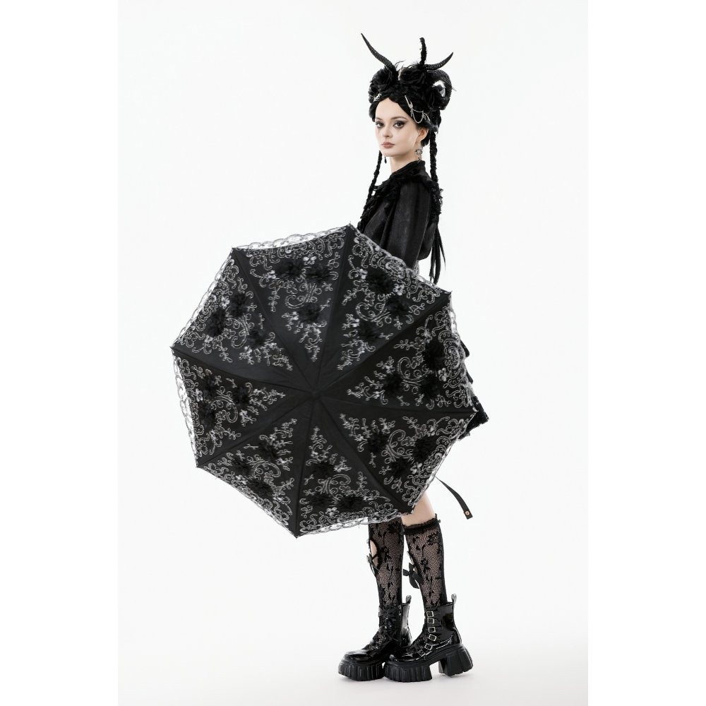 画像6: Lolita Elegant Embroidered Double-Layer Parasol / 折りたたみ傘【DARK IN LOVE】 (6)