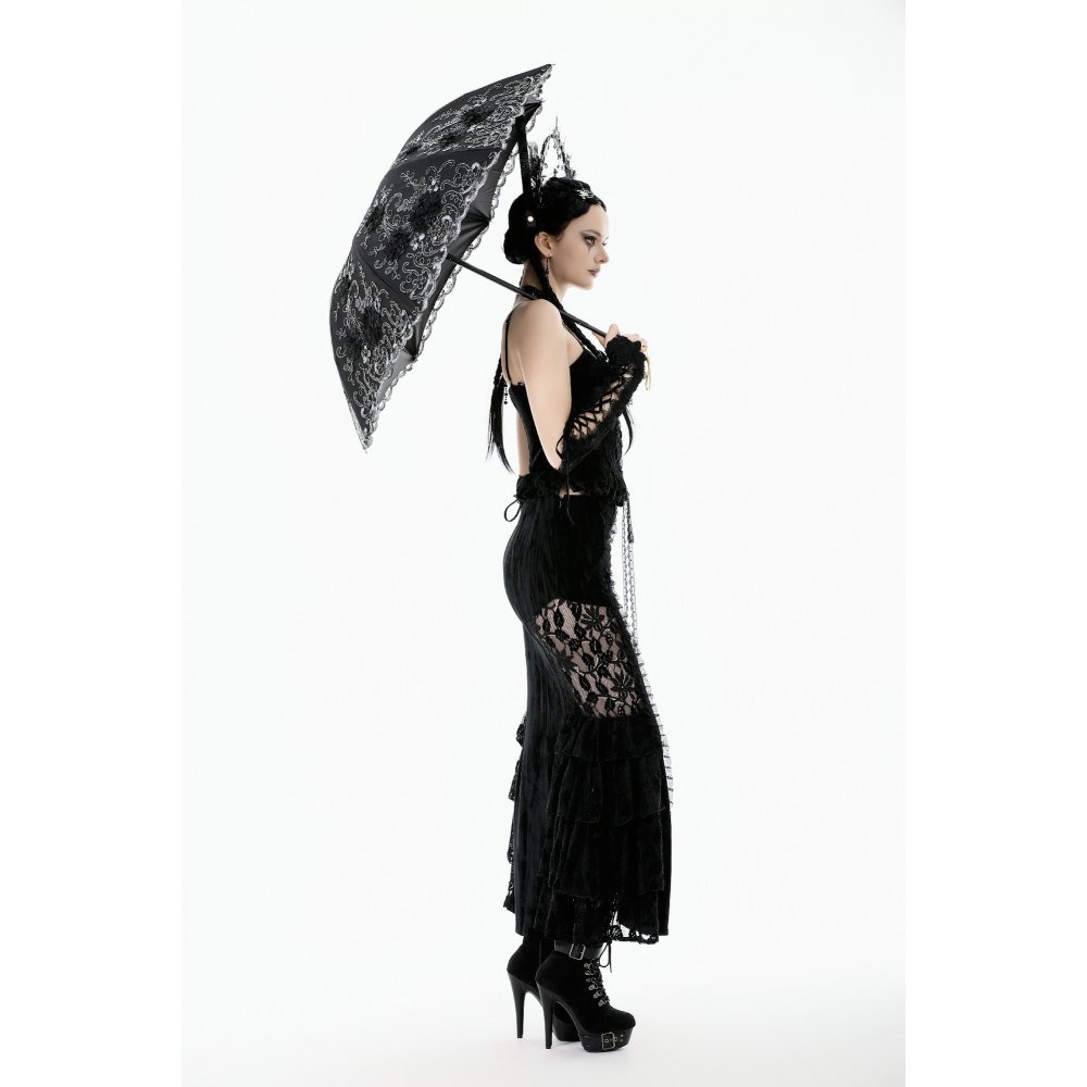 画像10: Lolita Elegant Embroidered Double-Layer Parasol / 折りたたみ傘【DARK IN LOVE】 (10)