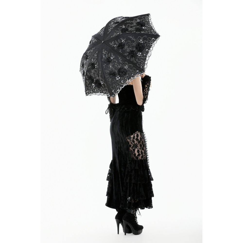画像7: Lolita Elegant Embroidered Double-Layer Parasol / 折りたたみ傘【DARK IN LOVE】 (7)