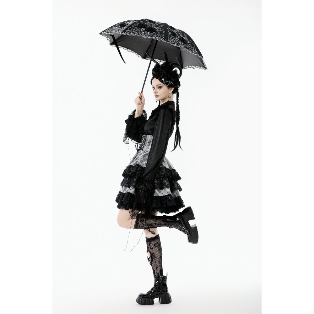 画像5: Lolita Elegant Embroidered Double-Layer Parasol / 折りたたみ傘【DARK IN LOVE】 (5)