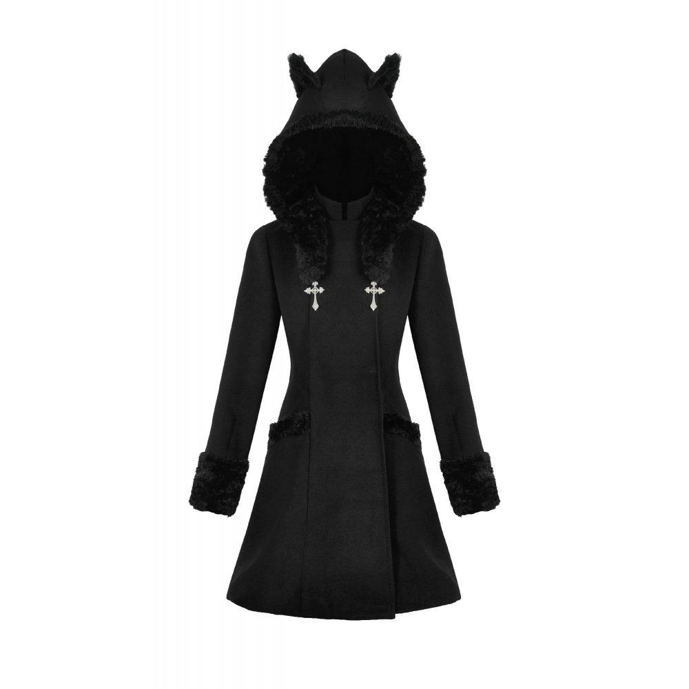 画像2: Cute Cat Ear Fuzzy Hoodie Coat / コート【DARK IN LOVE】 (2)