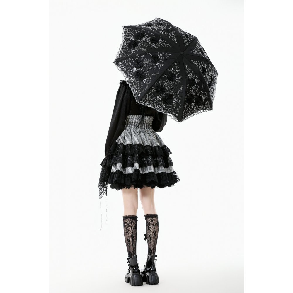 画像12: Lolita Elegant Embroidered Double-Layer Parasol / 折りたたみ傘【DARK IN LOVE】 (12)