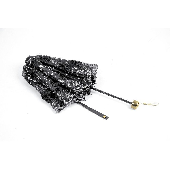 画像14: Lolita Elegant Embroidered Double-Layer Parasol / 折りたたみ傘【DARK IN LOVE】 (14)