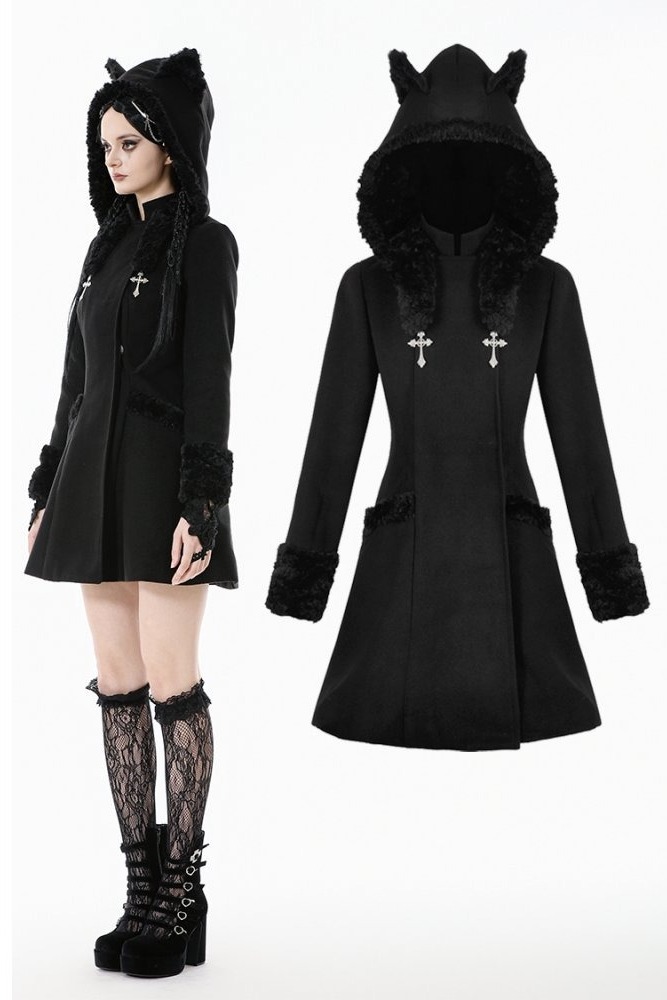 画像1: Cute Cat Ear Fuzzy Hoodie Coat / コート【DARK IN LOVE】 (1)