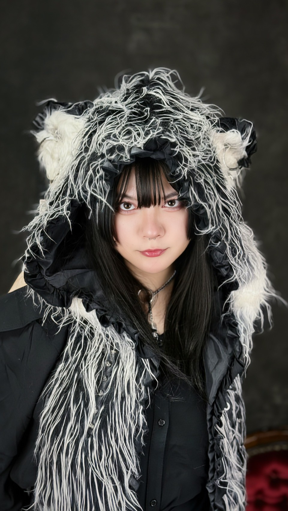 Long Hair Cat Ears Punk Hooded Scarf / フード付きマフラー【Devil
