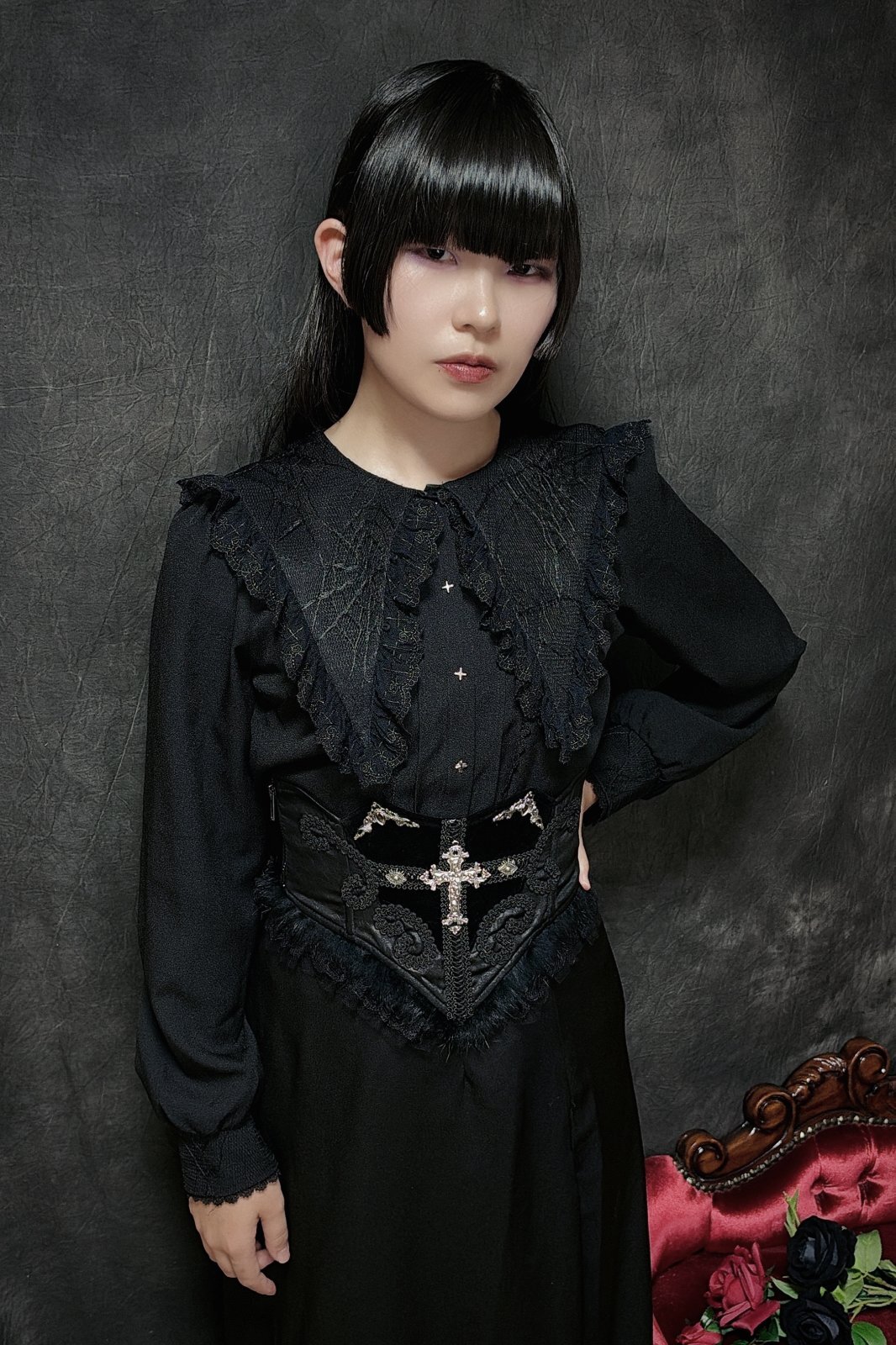 Gothic dark pattern jacquard corset / コルセットベルト【Devil
